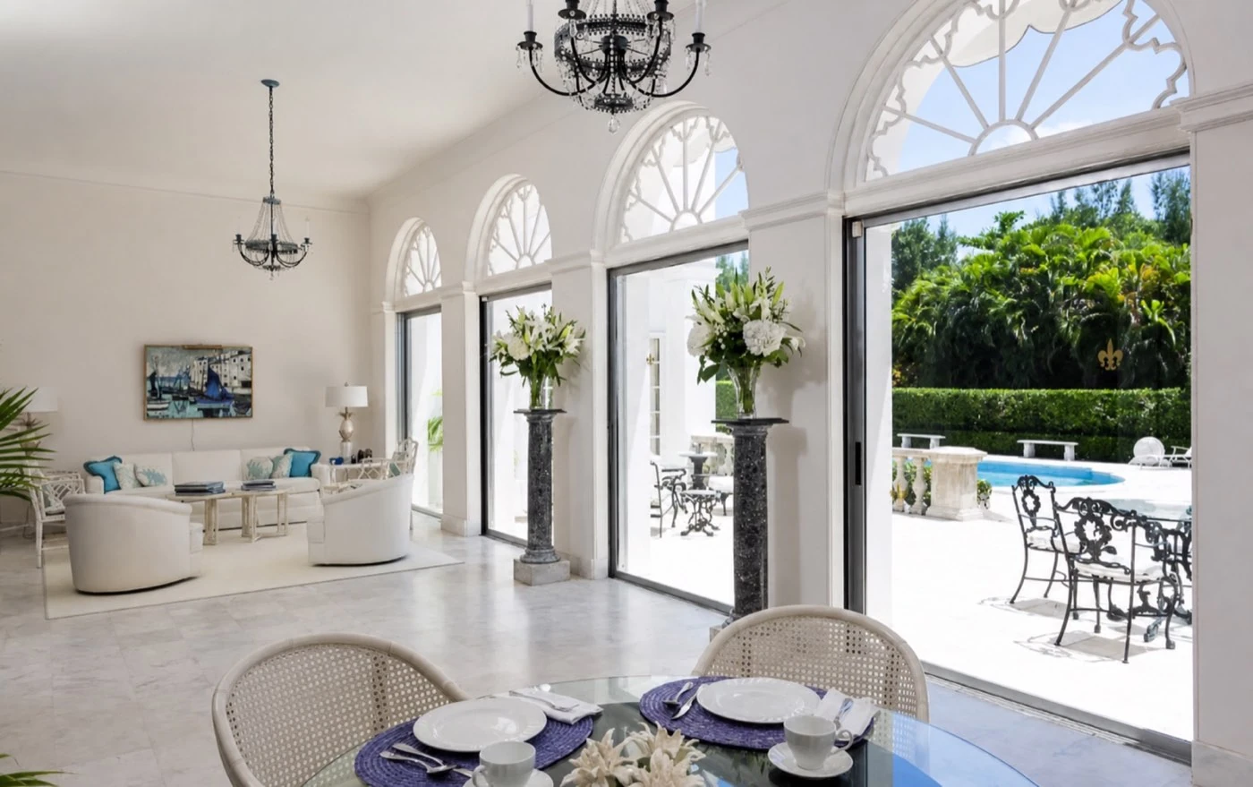 Palm Beach Island project interior with custom arched windows and doors